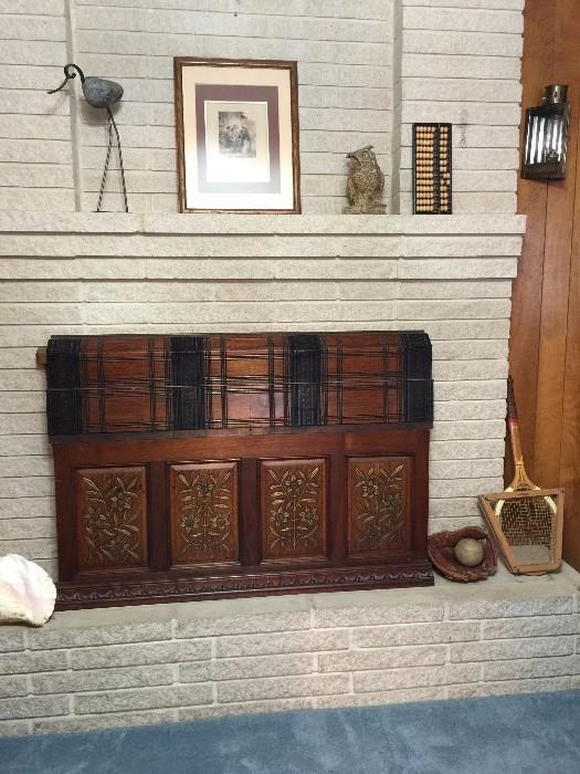 Asian hand carved fireplace screen