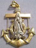 Jewelry Large Religious Anchor Pendant 14kt Gold Highly detailed anchor pendant with depiction of Jesus in the center. Yellow, white, and rose gold. Measures 2" long. Marked 14k. Weighs 6.8 dwt. #28299-193