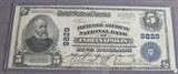 Coin 1910 $5 National Bank Note A beautiful 1910 National Bank Note: The Fletcher American National Bank of Indianapolis. Blue Seal note. Condition shows early folds but bill is in very nice condition. A very rare United States Currency.