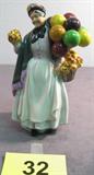 Vintage Royal Doulton "Biddy Pennyfarthing" Figure Porcelain figurine of old woman holding / selling balloons and flowers called "Biddy Pennyfarthing", made by Royal Doulton. Marked on bottom with name of piece and H.N. 1843. Hand painted detailing, no chips or damage. Measures 8.5" height x about 5" across.