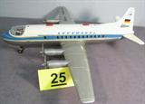 Vintage Schuco German Plane Tin Toy Vintage battery operated Schuco Radiant 5900 "Lufthansa" airplane toy. Marked: Made in Western Germany.
Measures 16.5" long x 19" wide.