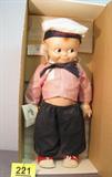Vintage Rose O'Neill Kewpie Doll by Jesco MIB "S.S. Kewpie" doll in sailor outfit in original box, the Original Art Quality Cameo Doll by Jesco. Dated 1984, has tag on hand, not attached to box but still in very good condition. Designed by Rose O'Neill, measures 24" length.