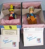 Lot of 2 Madame Alexander Pinocchio Dolls Madame Alexander dolls in original boxes from the Storyland Collection.
Pinocchio #477 with certificate of authenticity
Geppetto #478
Dolls measure: 8" tall.