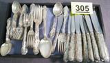 Towle "Old English" Sterling Silver Flatware Set Wonderful vintage set of Sterling Silver flatware in the "Old English" pattern, manufactured by Towle Silversmiths. Includes:
16 Dinner Knives w/ Hollow Handles, measures 8.75" length.
16 Dinner Forks, measure 7" length.
16 Salad Forks, measure 5.75" length.
16 Teaspoons, measure 5.75 length.
4 Serving Spoons, measure 8" length.
2 Berry Spoons with ornate bowl, measures 5.75" length.
Hollow Handled Master Butter Knife, measures 6.75" length.
2 Small Cold Meat Serving Forks w/ ornate designs, measure 7.5" length.
Total Weight: Approximately 105.375 ozt / 7.2 lbs