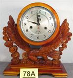 Vintage Chinese "555" Wooden 15-Day Mantle Clock Very nice carved wooden key-wind decorative 15-day mantle clock with carved bird design, made in China and marked "555". Also keeps date and day of week in Chinese script at top, includes original key and pendulum. Measures 14.25" height x 13.75" length x 6" width.
Clock was just repaired and cleaned in July for $85, also has a 1 year warranty through The Arizona Clock Company.