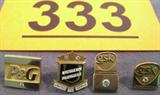 Jewelry 10kt & 14kt Yellow Gold Service Pins Gold service pins with round diamonds.
"United Utilities" 10kt gold pin with 2 small, round diamonds.
"P&G" 10kt gold pin with small round diamond.
2 "GSK" 14kt gold service pins with small round diamonds.
Total weight: 6.5 dwt. All pieces are missing backings.