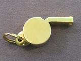 Jewelry 18k Yellow Gold Whistle Pendant Unusual pendant is a full-size working whistle! Wonderful retirement gift for any sports coach, or even useful as a fashionable self-protection whistle. Heavy and well made, marked 18k Italy, measures 1.5" long.
Total weight is 10.3 dwt.