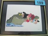 Art Walt Disney's Peter Pan Xerographic Cel Framed Xerographic cel of Captain Hook and the Crocodile from Walt Disney's Classic movie "Peter Pan". Xerographic cels are created by transferring animation, publicity, or promotional artwork to acetate cels by a special 6-step process; a refinement pioneered by Walt Disney Studios. Measures 14.75" width x 11.75" height.