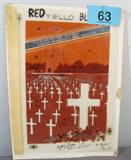 Production Art Signed Pre-Processed Magazine Cover Great vintage hand drawn Memorial Day edition magazine cover possibly for the Seattle Times, with 3 original sheets with layered red coloration used in the "CMYK" or color printing process. Drawing is of the Netherlands American Cemetery and Memorial, has quote "Each for his own memorial earned praise that will never die..." across top. Production and printing notes written all over 4 pieces, signed by artist Roy Wolfe. Measures 16.75" height x 12" width.
