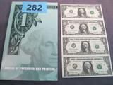 Coin United States Uncut Sheet $1 Bills A crisp uncut sheet of 4 One Dollar Bills issued in 2001 and presented in a informative presentation folder.