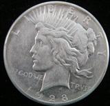 Coin 1928-P Silver Peace Dollar A key date in the Peace Silver Dollar series. Graded as Nice by the consignor. No sales tax on coins, bullion or currency.