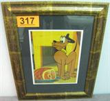 Art Framed Pluto the Dog Disney Xerographic Cel Beautifully framed Xerographic cel of Walt Disney's character, Pluto, Mickey Mouse's pet dog.
Xerographic cels are created by transferring animation, publicity, or promotional artwork to acetate cels by a special 6-step process; a refinement pioneered by Walt Disney Studios.
Measures 15.5" width x 19.5" height.