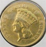Coin Rare $3 Gold Coin 1874 Princess A very rare 1874 $3 Princess Gold Coin. Graded by the consignor as Very Fine with one small scratch below the CA in America. . An extremely tough coin to obtain. .900 Fine Gold. No sales tax on coins, bullion or currency.