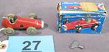 Vintage Schuco Micro-Racer "1040" with Box Vintage Schuco Micro Racer "1040" Ferrari. Key wind, die cast red toy car, includes original box and key. Made in Western Germany.
Measures 1.5" tall x 3.5" long.