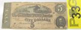 Coin Genuine $5.00 Confederate bank note
Genuine $5.00 Confederate Bank Note. Horizontal edges are Rough, has several vertical folds, corners appear to be intact. No Sales Tax on Coins, Currency, or Bullion