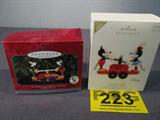 Lot of 2 Disney Hallmark Keepsake Ornaments MIB
Lovely lot of Disney Hallmark Keepsake Christmas / Holiday Ornaments:
- 1998 "The Mickey and Minnie Handcar" Mickey & Co. ornament. 
- 2008 "Riding the Rails" Mickey and Minnie Magic (features motion) ornament. 
Both ornaments are in their original boxes and are in great condition!