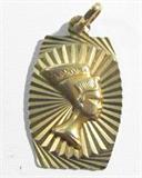 Jewelry 14kt Yellow Gold Egyptian Pendant
Lovely 14kt yellow gold pendant shaped like the profile of an Egyptian Pharaoh. Marked "14k", measures: 1.25" long. Total weight: 1.8 dwt.