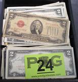 Coin 50 Red Seal $2.00 Bills
50 Old Red Seal $2.00 Bill. Oldest bill series 1928D, Balance are series 1953 and 1963. Consignor Grades the Bills from Good to About Uncirculated. No Sales Tax on Coins, Currency, or Bullion.