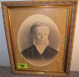 Art Framed Vintage Photo Hugh Clements
A vintage photograph in a gesso style professional frame. The frame has a small brass colored plate that identifies the subject as "Hugh C. Clements". Label on back of photograph reads in part, "Born Sep 8, 1824, Montgomery County, Kentucky. Came to Tazewell County, Illinois in 1849, where he married Sarah Bowlby in Green Valley, IL on March 17, 1853. Hugh died April 27, 1914 in East Lynn, IL from a stroke." Measures 24" x 20".