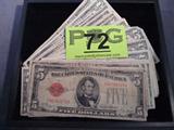 Coin 25 $5.00 Red Seal U.S. Notes
25 United States Red Seal Notes of Various Grades. Earliest series 1928. No Sales Tax on Coins, Currency, or Bullion.