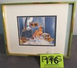 Art Framed Print "Steam Bath" by Rie Munoz
A beautiful professionally framed print by artist Rie Munoz titled "Steam Bath". Print appears to be of two native Alaskan women bathing in front of an old wood stove. Measures 8.25" x 10.25" including frame.
From the internet: "Muñoz studied art at Washington and Lee University in Virginia, and at the University of Alaska-Juneau. She received the University of Alaska's Honorary Doctorate of Humanities Degree in May of 1999. Her paintings, prints and reproductions are carried by galleries throughout the U.S. and Canada. She has had many solo watercolor exhibits in Alaska, Oregon and Washington State. She has devoted herself full time to her art since 1972."