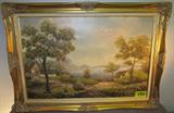 Art Original Oil "Austrian Countryside" Erler
A great original oil on canvas signed by artist Erler and titled "Austrian Countryside". The artist has captured a realistic scene which includes mountains and a lake in the background. This professionally matted and framed painting is accompanied by a Certificate of Authenticity from the Robert Sills Gallery, Inc., Hollywood, CA. Frame measures 31" x 43".