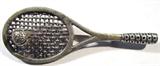 Jewelry Sterling Silver Tennis Racquet Pin Brooch
Adorable sterling silver tennis racquet pin / brooch, with a tennis ball attached to the net. Traditional bar pin clasp at the back. Amazing detail, marked / signed "Mex 925", measures 2.5" long (est).
Total weight: 0.48 ozt