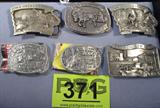 Jewely Lot of 6 Pewter Belt Buckles
A lot of 6 metal belt buckles:
- 1985 Limited edition 423 of 500 Iowa Great Lakes fishing commemorative buckle.
- 1987 Limited edition 367 of 1000 Waverly Midwest Draft Horse Sale buckle.
- 1985 Limited edition 106 of 1000 Clay County Fair, Spencer, Iowa buckle.
- 1984 Limited edition 226 of 500 Iowa Great Lakes, Lake Okoboii commemorative buckle.
- 1996 National Finals Rodeo commemorative buckle.
- 1998 National Finals Rodeo commemorative buckle.