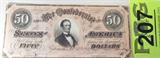 Coin $50.00 Confederate Bill
Genuine $50.00 Confederate Bank Note. Dated Feb. 17 1864. Bill is Very Nice Condition. No Sales Tax on Coins, Currency, or Bullion. #207-60.