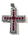 Jewelry Sterling Silver & Red Stone Cross Pendant
Breathtaking sterling silver cross brooch featuring several deep red stones, possibly ruby or garnet, arranged in a cross pattern, with a larger stone in the middle, outlined by several small black / chrome colored rhinestones / pastes, beautiful & intricate design throughout. Design on back silver Celtic style design. Unmarked, but consignor states it is sterling silver. Measures 1.5" x 1.5" (est).
Total weight: 0.62 ozt