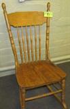 Furniture Solid Oak Spindle Back Rocking Chair
A beautiful spindle back rocking chair that appears to be solid oak. Very well constructed. This vintage rocking chair measures 38" high, 30" deep, and 17" across.