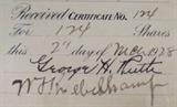Babe Ruth Autographed 1928 Stock Transfer
A 1928 Stock Transfer dated March 2, 1928 with the signature of George H. (Babe) Ruth. Signature is certified by Authentic Autographs Unlimited, Serial # A15120. The Certificate of Authenticity is signed by Drew V. Max, a Court Qualified and Board Certified Forensic Document Examiner and handwriting expert who specializes in celebrities, sports, and antiquities. You may have seen Mr. Max on the reality television show "Pawn Stars".
George Herman Ruth, Jr. (February 6, 1895 – August 16, 1948), best known as "Babe" Ruth and nicknamed "the Bambino" and "the Sultan of Swat", was an American Major League baseball player from 1914–1935. Ruth originally broke into the major leagues with the Boston Red Sox as a starting pitcher, but after he was sold to the New York Yankees in 1919, he converted to a full-time right fielder and subsequently became one of the league's most prolific hitters. Ruth was a mainstay in the Yankees' lineup that won seven penn