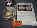 1932 Yankees Team 24 Autographs Baseball ACE
An official Baseball League ball presented in a UV protected clear acrylic ball holder. This baseball is signed by 24 members of the 1932 New York Yankees. Signatures include: Babe Ruth, Lou Gehrig, Joe McCarthy, Lefty Gomez, Joe Sewell, Eddie Farrell, Tony Lazzeri, Frank Crosetti, Bill Dickey, Cy Moore, Earle Combs, Herb Pennock, Red Ruffing, Ben Chapman, and others. Signatures are certified by Autograph Certification Experts, LLC, Justin Chris Priddy, President. Certification # B36942 can be verified at www.autographcertificationexperts.com.
From the internet: "The 1932 New York Yankees season was the team's 30th season in New York, and its 32nd season overall. The team finished with a record of 107-47, winning their seventh pennant, finishing 13 games ahead of the Philadelphia Athletics. New York was managed by future Hall of Famer Joe McCarthy. A record nine future Hall of Famers played on the team (Earle Combs, Bill Dickey, Lou Gehrig,