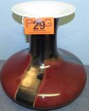 Large Ceramic Chinese Vase Signed
A very large ceramic vase that is signed on the bottom. The maroon and black vase has lovely gold and white accents. Vase has some crazing. Measures approximately 15.5" tall with a 15" diameter.