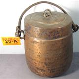 Hammered Copper Pot / Bucket with Lid & Handle
A large hammered copper pot / bucket / hearth kettle. Pot has a rounded bottom. Would make a lovely planter. There are no manufacturer marks or dates on the item. Measures approximately 13" tall with a 10" diameter.