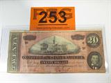 Coin Genuine Confederate $20.00 Note
Genuine Confederate States of America $20.00 Note. Bill has minor vertical and horizontal folds. Corners are intact. Has minor discoloration on the Reverse Side. Nice looking. No Sales Tax on Coins, Currency, or Bullion