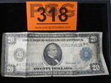 Coin $20.00 Series 1914 Federal Reserve Note
$20.00 Series 1914 Blue Seal Federal Reserve Note. Signed White and Mellon. Corners are intact, has several vertical and horizontal folds, slight tear on edge, will display nicely. No Sales Tax on Coins, Currency, or Bullion.