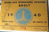 Exposition Ticket w/ Babe Ruth Autograph ACE
A Golden Gate International Exposition ticket from 1940 that has been autographed by Babe Ruth. Signature is certified by Autograph Certification Experts, LLC, Justin Chris Priddy, President. Certification # B36904, can be verified at www.autographcertificationexperts.com.The website database displays the correct date of certification. The date printed on the Letter is a typographical error.
From the internet: "George Herman Ruth, Jr. (February 6, 1895 – August 16, 1948), best known as "Babe" Ruth and nicknamed "the Bambino" and "the Sultan of Swat", was an American Major League baseball player from 1914–1935. Ruth originally broke into the major leagues with the Boston Red Sox as a starting pitcher, but after he was sold to the New York Yankees in 1919, he converted to a full-time right fielder and subsequently became one of the league's most prolific hitters. Ruth was a mainstay in the Yankees' lineup that won seven pennants and four World