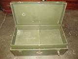 Furniture Military Style Foot Locker Trunk Chest
A vintage military style foot locker / trunk / chest made by the Doehler Metal Products Corp., New York. The wood and metal chest has a hinged lid, is painted olive green, and has a lift out storage compartment. Measures 32" in width, 16" in depth, and is 13.5" tall.
Z12
Tag Word: Furniture