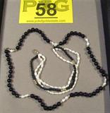 Jewelry Black Onyx & Fresh Water Pearl Set 14kt
A beautiful Necklace and bracelet with 14kt gold beads and hasps. Deep black onyx and stunning white Fresh Water Pearls. Necklace is 16" Long and Bracelet is 7" long.