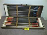 Lot of Hunting Arrows in Hard Case - Used
Lot of 26 Hunting Arrows in Hard Case. Arrows are 29" long, some have tips and some have heads. Used.
Tag Word: Hunting, Archery
