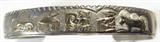 Jewelry Silver 12K Gold Filled "Tabegay" Bracelet
Beautiful sterling silver 12KT gold filled story teller genuine Navajo cuff bracelet. Features several different pictographs depicting a Native American scene with other designs engraved. Marked / signed "1/20 12K G.F. TABEGAY Sterling". Cuff measures 5.25" long with 1.25" opening.
Total weight: 0.37 ozt