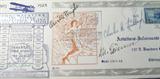 Wright Lindbergh Lipsner Autographs AAU Certified
An aviation commemorative envelope for the Silver Anniversary (1903 - 1928) of the first airplane flight. Envelope is postmarked Dec. 17, 1928 and is signed by Orville Wright, Charles Lindbergh and Benjamin Lipsner. Signatures are certified by Authentic Autographs Unlimited, Serial # F10371. The Certificate of Authenticity is signed by Drew V. Max, a Court Qualified and Board Certified Forensic Document Examiner and handwriting expert who specializes in celebrities, sports, and antiquities. You may have seen Mr. Max on the reality television show "Pawn Stars".
From the internet: "The Wright brothers, Orville and Wilbur, were two Americans credited with inventing and building the world's first successful airplane and making the first controlled, powered and sustained heavier-than-air human flight, on December 17, 1903. In the two years afterward, the brothers developed their flying machine into the first practical fixed-wing aircraft. Al