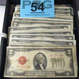 Coin 25 U.S. $2.00 Bills
25 United State Red Seal $2.00 Bills. Bills are from the 20's, 50's, and 60's. No Sales Tax on Coins, Currency, or Bullion