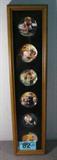 Set of 6 Framed Miniature Donald Zolan Plates
A lovely set of 6 miniature bone china plates based on paintings by Donald Zolan. The plates were made by Pemberton & Oakes in 1994 and 1995 and are all set in one frame. The plates included are:
- #3761A, "Reflections", small girl next to pond.
- #2652A, "Song for Two", small girl and dog at piano.
- #2893A, "Country Friends" small girl with pony.
- #3957A, "Secret Friends", small girl in sailor dress with cat.
- #3968A, "Lap of Love", small girl with duck.
- #3091A, "Little Splasher", young child in yellow rain gear splashing through puddles.
Item measures 25" long x 6" wide x 1.5" in depth.