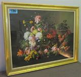 Art Severin Roesen Flower Arrangement Framed Print
A beautiful print of one of Severin Roesen's still life flower & fruit arrangements in a gorgeous gold colored frame. Many different brightly colored flowers contrasted against a dark background, signed "Roesen". Includes a certificate of authenticity. 
About the artist: "Little is known about Roesen. He is believed to have been born in or near Cologne, and to have exhibited a floral painting at the Cologne local art club in 1847.[1] He immigrated to New York in 1848, and exhibited eleven paintings there at the American Art-Union between 1848 and 1852.[1] Roesen moved to Pennsylvania in 1857, leaving New York and his family.[1] He lived briefly in Philadelphia, and then moved to rural, German-American communities in Harrisburg, Huntingdon, and finally Williamsport, where he settled around 1863.[1] During this period, he also exhibited works at the Maryland Historical Society in Baltimore in 1858, at the Pennsylvania Academy of Fine Art