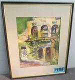 Art Original Watercolor Adobe Home by Lil Rhodes
Wonderful original watercolor painting, professionally matted / framed, signed "Lil Rhodes". An old adobe home, with very rich green coloration. Beautiful piece. Consignor states: "Painted by Lil Rhodes of the Famous Family". Measures 16.75" x 20.75" including frame. On the back of the painting written in pen: "Painted by Lil Rhodes of Litchfield Park. Given to Rod Gladhart MD. 1970."