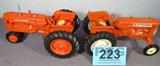 Farm Toy Lot of 2 Allis-Chalmers Orange Tractors
Lot of 2 toy tractors:
- Awesome authentically scaled die cast model / replica JLE "Allis Chalmers D17" orange tractor by Scale Models, dated Feb 14-17, 1990, narrow front wheels, removable hood to expose the engine. Consignor states that this item is #48 in the Antique series. In fantastic condition.
- Authentically scaled die cast model / replica "Allis Chalmers D-17" series 11 model tractor. Orange body w/ white die cast wheels & rubber tires. Colored grill detailing. wide front wheels. Item is in remarkable condition.
Both items in this lot were previously displayed in a non smoking pet free home.
ZB2594