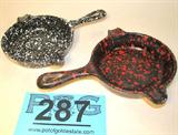 Lot of 2 Wagner Ware Enameled Cast Iron Ashtray
This lot contains two vintage ashtrays, both stamped Wagner Ware on the bottom. One is black and red speckled and the other is black and white speckled.
Each has a diameter of 3.75".
Z14