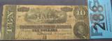 Coin Genuine $10.00 Confederate Note
Genuine $10.00 Confederate Note. Issue 1864. Note has Vertical and Horizontal Folds. Edge is missing parts of the note on the Left hand side. Edges have minor tears. No Sales Tax on Coins, Currency, or Bullion. #288-14